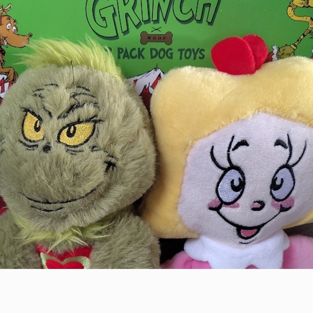 🆕2PK Grinch &Cindy Lou Who Plush Dog Toy Set NIP